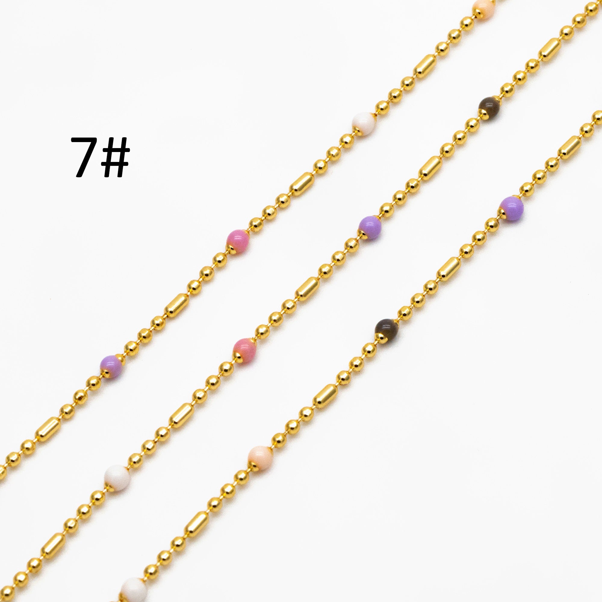 Mix Color Enamel Bead Chains: Gold Plated Brass Rainbow Chain, (#LK-579)/ 1 Meter